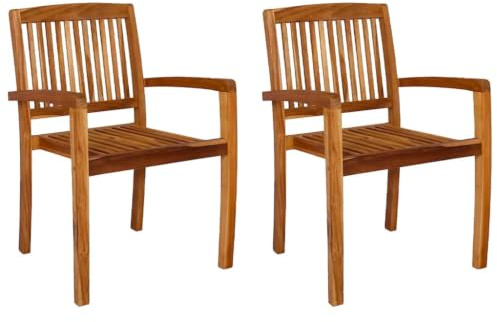 vidaXL Gartenstühle, stapelbar, aus massivem Teak, 2 Stück