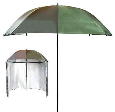 Green Tilt Brolly Fishing Umbrella - 75-inch Span, UV Protection, Detachable Sides, Extra Large