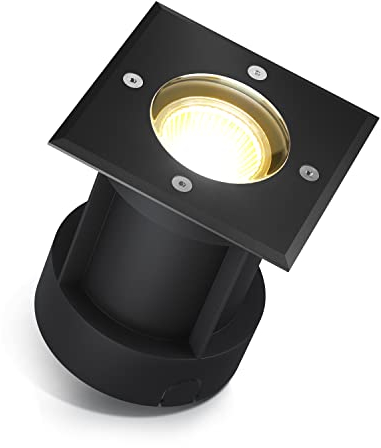 lambado® LED Bodenstrahler für Außen in Schwarz - Wasserdicht & Befahrbar inkl. 3W GU10 Strahler warmweiss - Eckige Bodenleuchte/Bodeneinbaustrahler IP67 für Terrasse & Garten