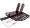 Jamonero profesional modelo Rioja madera de pino, soporte jamonero ideal para cocina doméstica y profesional, incluye regalo cuchillo, chaira, pinza Inox, paño y cubre jamones Negro(Tabaco, Pack 3)
