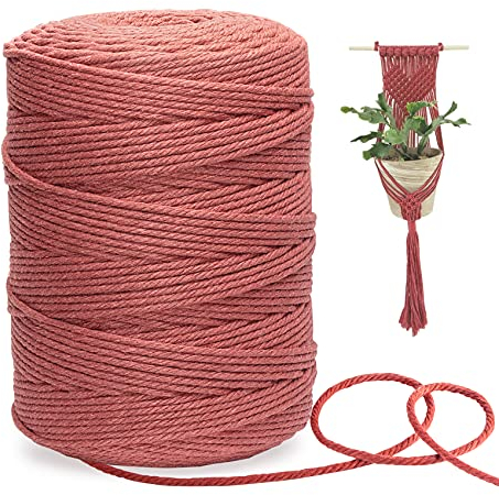 Homewit Fil de Coton pour macramé 3 mm x 300 m,pour travaux manuels, tentures murales, projets de décoration, Rouge Brique