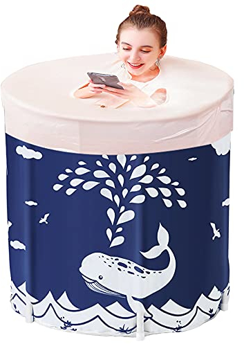Sinbide Badewanne Bathtub Faltende Wannenbad Fass Folding SPA Erwachsenen Wanne Badewanne Familienbad, 70 x 65 cm Plastikeimer Badewanne mit Isolationsbaumwoll (Wal Blau)