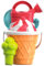 Simba 107114560 - Eimergarnitur Eiswaffel, 6 Teile, Höhe 17cm, Durchmesser 18cm, Sandspielzeug, Sandform, Rechen, Schaufel, Gießer, Eimer, Sieb