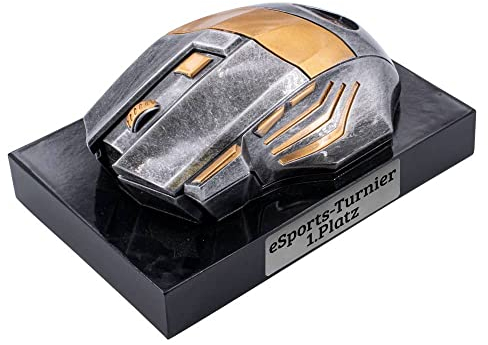 Deitert Esports Pokal mit Gravur, Maus Gaming Controller mit Wunschtext, Gamer Deko, Trophäe mit Gaming-Emblem nach freier Wahl - individuelle und personalisierte Geschenkidee - Gaming Maus