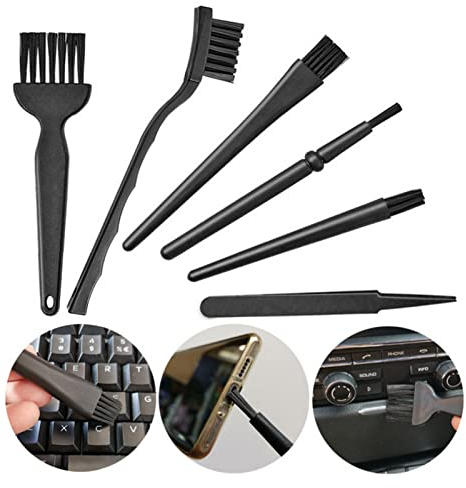 Plastic Handle Anti Static Brushes, BREEZO 6 in 1 Small Portable Nylon Cleaning Brushes Computer PC Keyboard Laptop Electronics Camera Cleaning Brush Kit