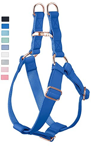 Hundegeschirr aus weichem Leder – verstellbares Hundegeschirr mit rotgoldener Metallschnalle, Freedom Nylon-Hundehalfter, Westen für kleine, mittelgroße und große Hunde, L, Dunkelblau