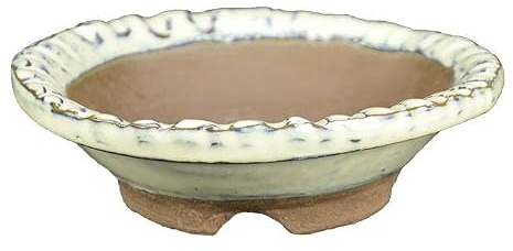 Geosism & Nature Runde japanische Bonsaischale Morrisan aus Weiss glasiertem Steingut 11x11x3 cm - B01-22
