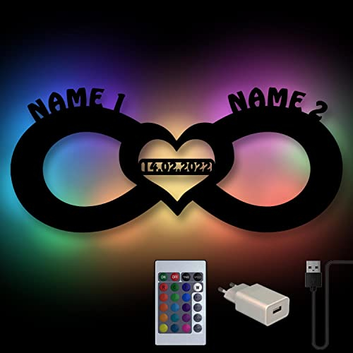 Usb Rgb Farbwechsel LED Unendlichkeitszeichen mit Namen & Datum personalisiert I Liebesgeschenke Valentin Hochzeit Liebesbeweis