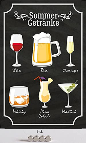 DekoDrom® Motiv Blechschild 20x30 cm mit 4 Magnete Sommer Getränke Wein Bier Whiskey Martini Pina Colada Sekt Dekoration Bar Kneipe Sammler