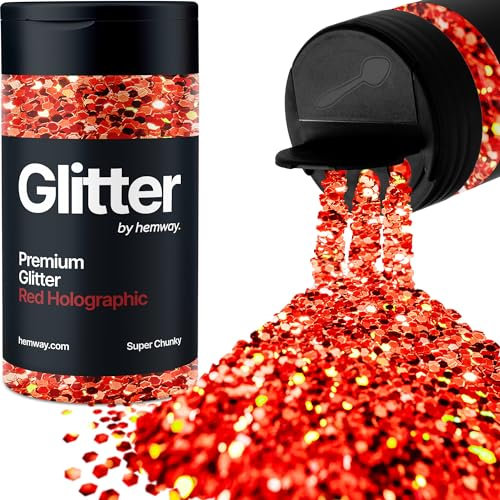 Hemway Premium Glitter Shaker - Red Holographic | Super Chunky Metallic Flake Sequins for Resin & Epoxy Crafts | Craft Supplies for Tumblers, Festival, Hair, Face, Body, Eye & Nail Art | 115 g
