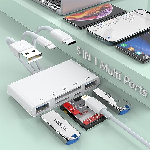 5-in-1 SD TF Kartenleser für iPhone/iPad/Android/Mac Book/Computer/Tablet/Kamera, USB OTG Adapter USB C und USB A Geräte mit Micro SD & SD Karten steckplätzen, unterstützt SD/Micro SD/SDHC/SDXC/MMC