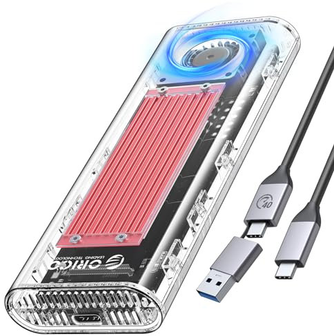 ORICO 40Gbps M.2 NVMe SSD Enclosure with Built-in Cooling Fan, Upgraded Transparent 40Gbps External Hard Drive Enclosure, Support UASP & TRIM, Support 2230 2242 2260 2280(only M key) Red