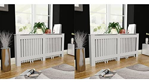 Homgoday Heizkörperverkleidungen 2 Stück Weiß MDF 172 cm, Heizkörperverkleidung Grill Regalschrank, Heizungsabdeckungen Moderne Heizkörper Regal, Flur Dekorative Wandschränke für Wohnzimmer