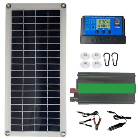 panel solar Juego de paneles solares inversor de 1000W, 12V, controlador 10A-60A, Kit de placa Solar for teléfono, RV, coche, cargador MP3, batería for exteriores (Color : 1000W Inverter- 60A)