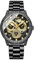 JewelryWe Uhren Herren Edelstahl Drache: Datum Kalender 30m wasserdichte Analog Quarz Armbanduhr Männer Schwarz Edelstahl Armband Uhr mit geprägten golden Drachen Zifferblatt und Leuchtzeiger