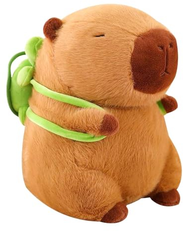AYNKH Capybara Plush Toy, 23cm Realistic Soft Capybara Stuffed Animal Doll Carrying Turtle, Cute Plushie Pillow Gift for Kids Boys Girls