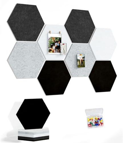 Groß Sechseckige Filz Pinnwand Selbstklebend, 8er-Set Korkwand Alternative | Moderne Pinnwand mit 30 Reißzwecken für Büro, Klassenzimmer, kinderzimmer und Zuhause zur Organisation und Wanddekoration
