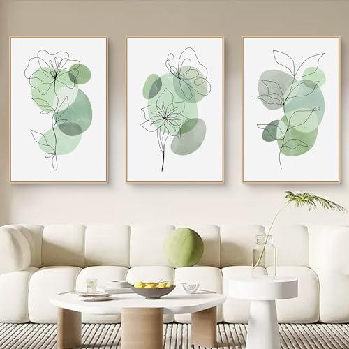 Qeuufieu Moderne Poster Set 3 Stück Premium Wandbilder Grüne Pflanze Wanddeko Bilder Boho Deko Bilder für Wohnzimmer Schlafzimmer ohne Bilderrahmen (40x50cm)