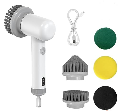 Set Spazzole La Pulizia Elettrica,Spazzola Multifunzione Potente Elettrica, spazzola elettrica con 5 testine per Pulizia Wireless per Utensili da Cucina, Bagno, Pavimento