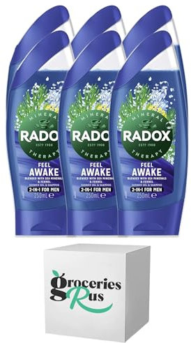 Radox Shower Gel With Hanging Hooks - Feel Awake (Dark Blue) 250ml - Pack of 6