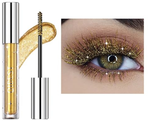 Glitzer Wimperntusche, Glitter Diamond Mascara, Shimmer Mascara, Sparkle Diamond Shining Mascara, Langanhaltend und Wasserfest Mascara für extremes Volumen & Lange Wimpern (Golden)