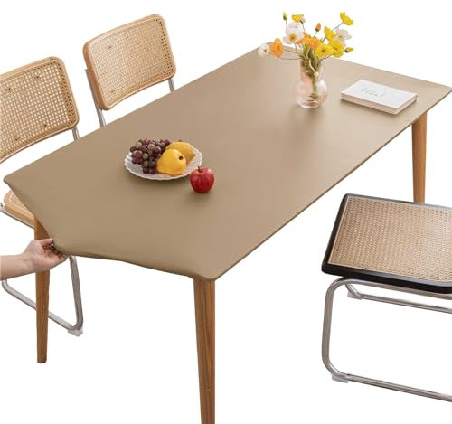 KFDZSW Tischdecke Abwischbare Tischdecke, Wasserdicht Elastische PVC Fitted Vinyl Tischabdeckung Schutz Rechteckig, Für Küche Indoor Outdoor Picknick Camping (Kamel,80X120CM)