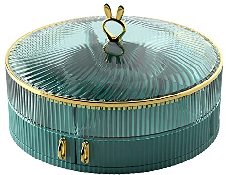 Bandeja de servir de 11 pulgadas con tapa, bandeja de plástico dividida para aperitivos, bandeja redonda para frutas secas, bandeja para servir dulces con tapa de vidrio