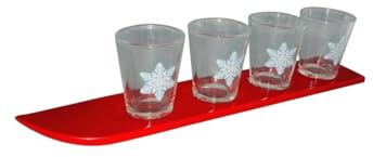 Shot Ski Schnapsglas 4er Set, 42.5 g Schnapsgläser auf Ski-Board, Schnapsspiel, Perfekt für Party, Ski Shot, Regular, Rot