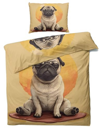 MOBEITI Mops Bettwäsche 140x200, Lustige Hunde Wendebettwäsche, Weiche Kuschelige Mikrofaser Bettbezug Set 2teilig, 1 Kissenbezug 70x90, mit Reißverschluss -MO&328