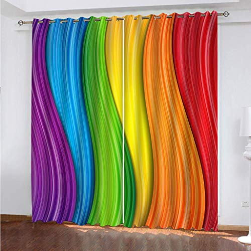 Blickdichter Vorhang Kinderzimmer Schlafzimmer Verdunkelungsvorhänge 3D Bunter Regenbogen Kreativ Druck Muster Ösenvorhang 2 Stücke Fenstergardinen Schallschutz Vorhang 166X200Cm (HxB)