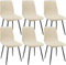 JIJIAN Lot de 6 Chaises de Salle à Manger, Chaises Tapissées en Tissu de Lin et Pieds en Métal Noir, Design Rayé, pour Salle de Séjour Chambre à Coucher Cuisine Salon Réception, Beige