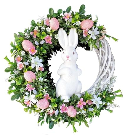 Osterhasenkranz mit Eiern, künstliche Blumen, grüne Frühlingsgirlande, hängende Anhänger, Ornament für Haustür, Urlaub, Party-Dekoration