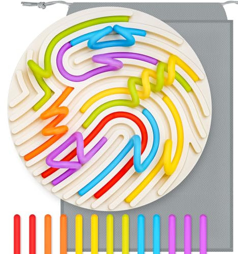 NiToy Silikon Sensorik Activity Board, Sensorik Spielzeug für Kinder, Autismus Spielzeug, Reise-freundliches Activity Board für Hand-Augen-Koordination und Stressabbau,mit 13 Zubehör Schnüren (Weiß)