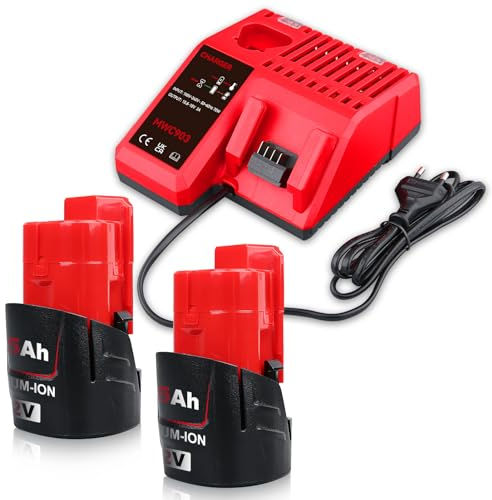 VANTTECH 2 Stück 48-11-2420 12V 3.5Ah Lithium Ersatzakku &-42-11-2420 & 48-11-1820 3A Ladegerät Ersatz für Milwaukee -48-11-2411 48-11-2401 48-11-2402 48-11-2401 Ersatzakku für Milwaukee 12V Akku