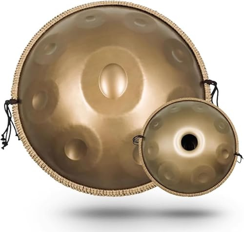 Handpan-Trommeln-Sets D-Moll 17 Noten 22 Zoll Stahlhandtrommel mit weicher Handpan-Tasche, 2 Handpan-Schlägern, Handpan-Ständer, Gold, 22 Zoll 17 Noten