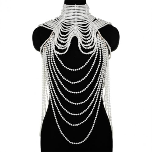 HiyyFloy Perlen-körperkette, Modische Schulter-Halskette, Mehrschichtig, Simulierte Perlenkette, Körperschmuck Für Kostüm, Party, Tanzkleid