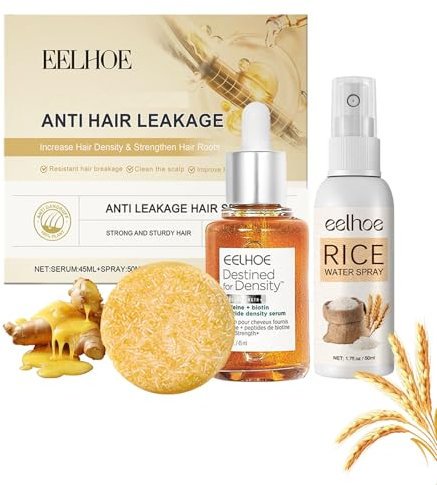 Reiswasser-Haarpflege-Set, Reisriegel-Shampoo + Reisserumöl + Reis-Wasserspray – erhöht die Haardichte und stärkt die Haarwurzeln. Haarbruch pflegt und repariert das Haar, stellt den Haarglanz wieder