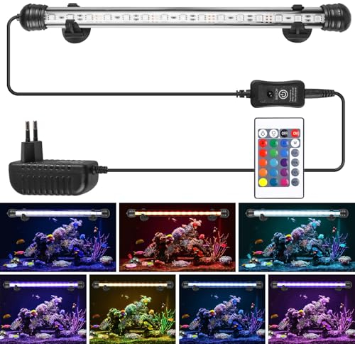Aquarium Beleuchtung, RGB 16 Einfarbige Farben Aquarium Licht mit Steuerung Fernbedienung, IP68 Wasserdicht Aquarium LED Beleuchtung mit 7 Farben für Fisch Tank Pflanze, Bepflanzte Tanks (28CM)