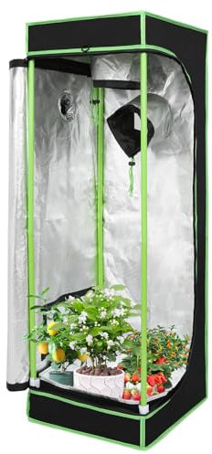 Daromigo Growzelt 40 * 40 * 120cm Growschrank Lichtdicht und Wasserdicht Homegrowing Gewächshaus für Pflanzen Reflektierende Mylar Zuchtzelte mit Belüftung Growbox Schwarz-Grün
