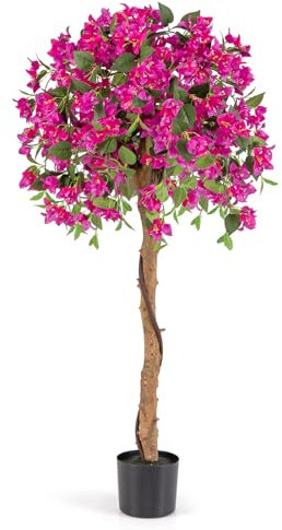 COSTWAY 130CM/4.3FT Ficus Artificial Tree, Fake Azalea Trees in Nursery Pot, Indoor Outdoor Greenery Tall Faux Floor Plant for Living Room Office Decor (1, Red)