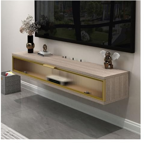 TV Schrank Board Sideboard Schwebendes TV-Ständer-Regal mit Tür, wandmontierte Aufbewahrungsbox for TV-WiFi-Router-Steckdose, Medienkonsole, Unterhaltungszentrum unter dem TV, schwimmendes Schrank-Auf