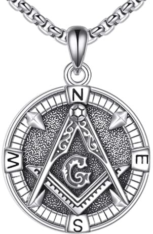 ONEFINITY Freimaurer Kette 925 Sterling Silber Freimaurer Kompass Anhänger Freimaurer Halskette Freimaurer Symbole Schmuck Für Herren