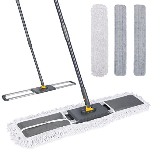 Masthome Mocio Lavapavimenti Grande, Scopa Industriale Mocio Piatto con 3 Panni in Microfibra Lavabili, Manico Telescopico da 154cm, Mocio Commerciale per Garage, Hotel, Centro Commerciale