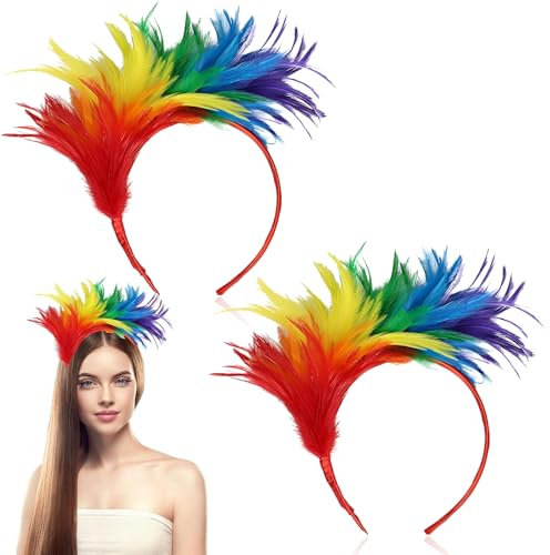 2 Stück Accessoires Gay Lesbian Haarreif, Pride, Federschmuck Haare, Haarschmuck Federn, Regenbogen, Haarschmuck Federn, Ideal Für Gay Pride Feiern Kostümparaden Für Schwule Und Lesben 