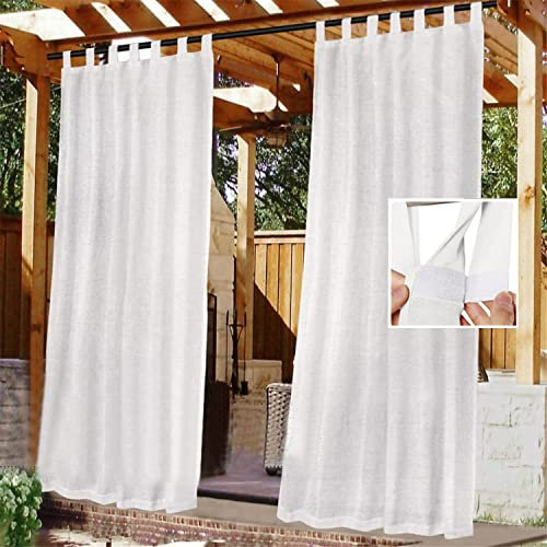 Wasserdichte Outdoor-Vorhänge mit leicht aufzuhängenden Schlaufen, abnehmbar und abwickeln, Leinen-Gaze-Vorhänge für Gartenlaube, Terrasse, Garten, Veranda, Weiß, 132 x 213 cm, 2 Stück