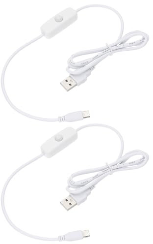 sourcing map USB Cable with ON/Off Switch, 2pcs USB Male to Type-C Male Extension Cord 1M White, for LED Desk Lamp