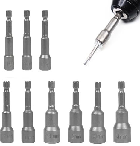 Okaywork Lot de magnétiques de 8 mm -Douilles hexagonales douille torx femelle 1/4 - Adaptateur métrique à six pans creux pour Accessoires pour perceuse électrique e ou visseuse sans fil (6-14MM)