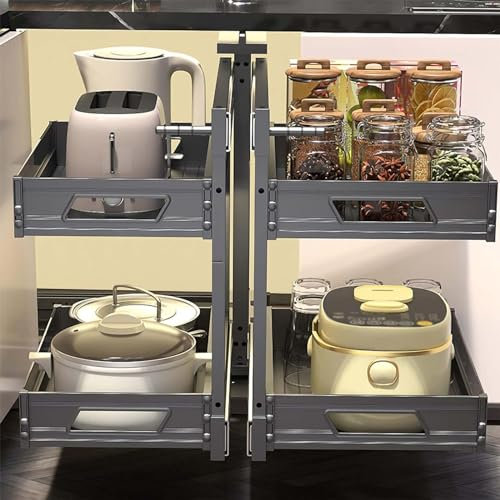 LaYiQimn Küchen Organizer Küchen-Organizer, ausziehbares Regal, Jalousie, linker Schrank, ausziehbarer Korb, 2 Ebenen, Schrank (58 x 48 x 60 cm)