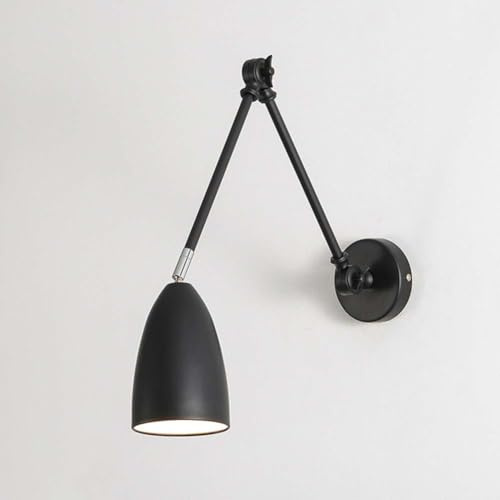 LOGT Verstellbarer Langer Arm Wandleuchte mit Schwenkbarem Arm Wandlampe Vintage Industrielle Metall Nachttischlampe Innen Drehbare Wand Leselampen Gelenkarm Wand Lampe für Schlafzimmer,Schwarz