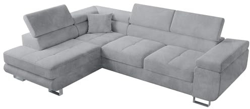 BROMARKT Sofa mit Schlaffunktion Ecksofa XXL Federn Couch Bettkasten Schlafsofa für Wohnzimmer Couch freistehend Anton Relaxfunktion Sofa 275x202x90 cm Hellgrau Links